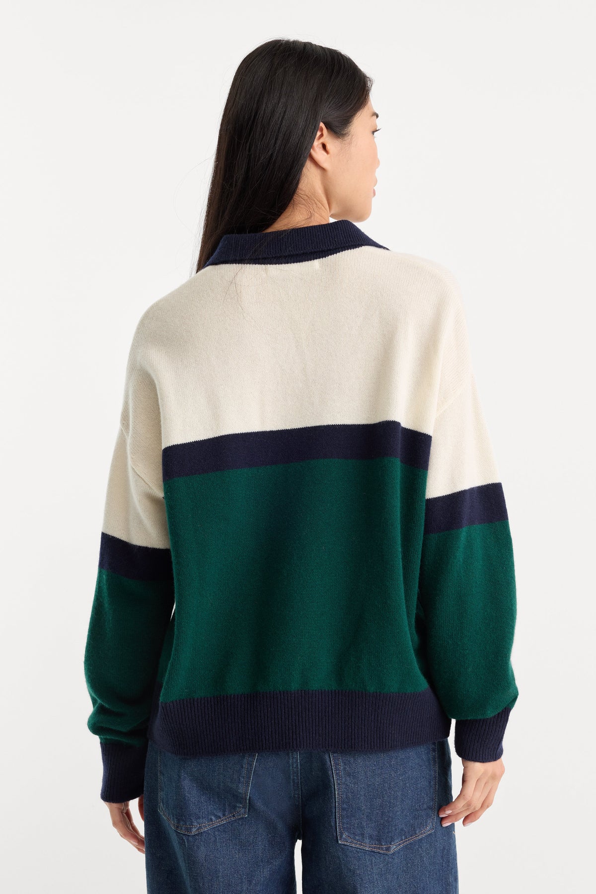 Premium THE OVERSIZED RUGBY SWEATER FOREST BLOCKED STRIPE