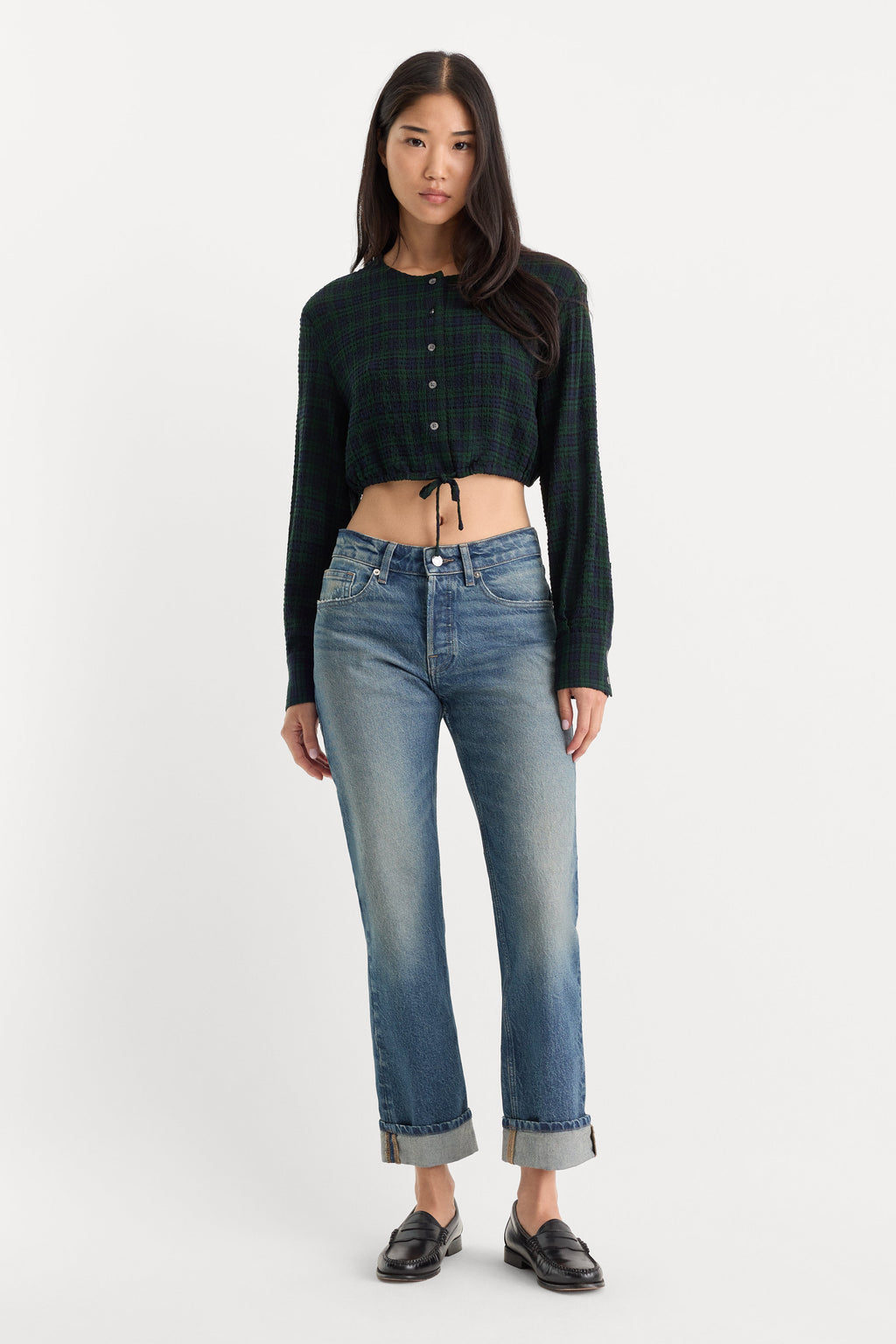 Premium THE CRINKLE CINCHED SHIRT FOREST PLAID