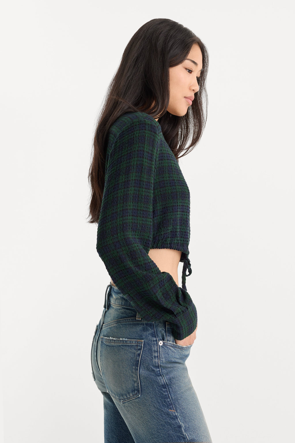 Premium THE CRINKLE CINCHED SHIRT FOREST PLAID