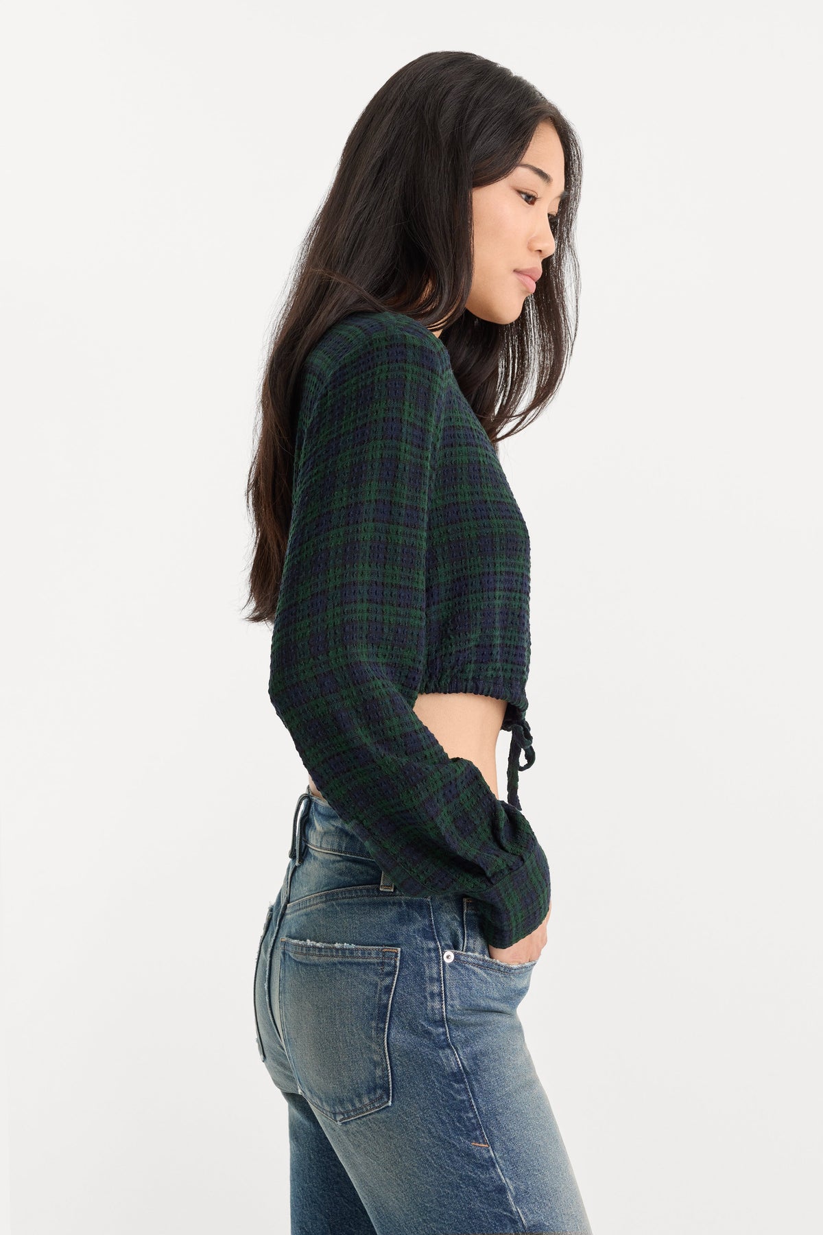 Premium THE CRINKLE CINCHED SHIRT FOREST PLAID