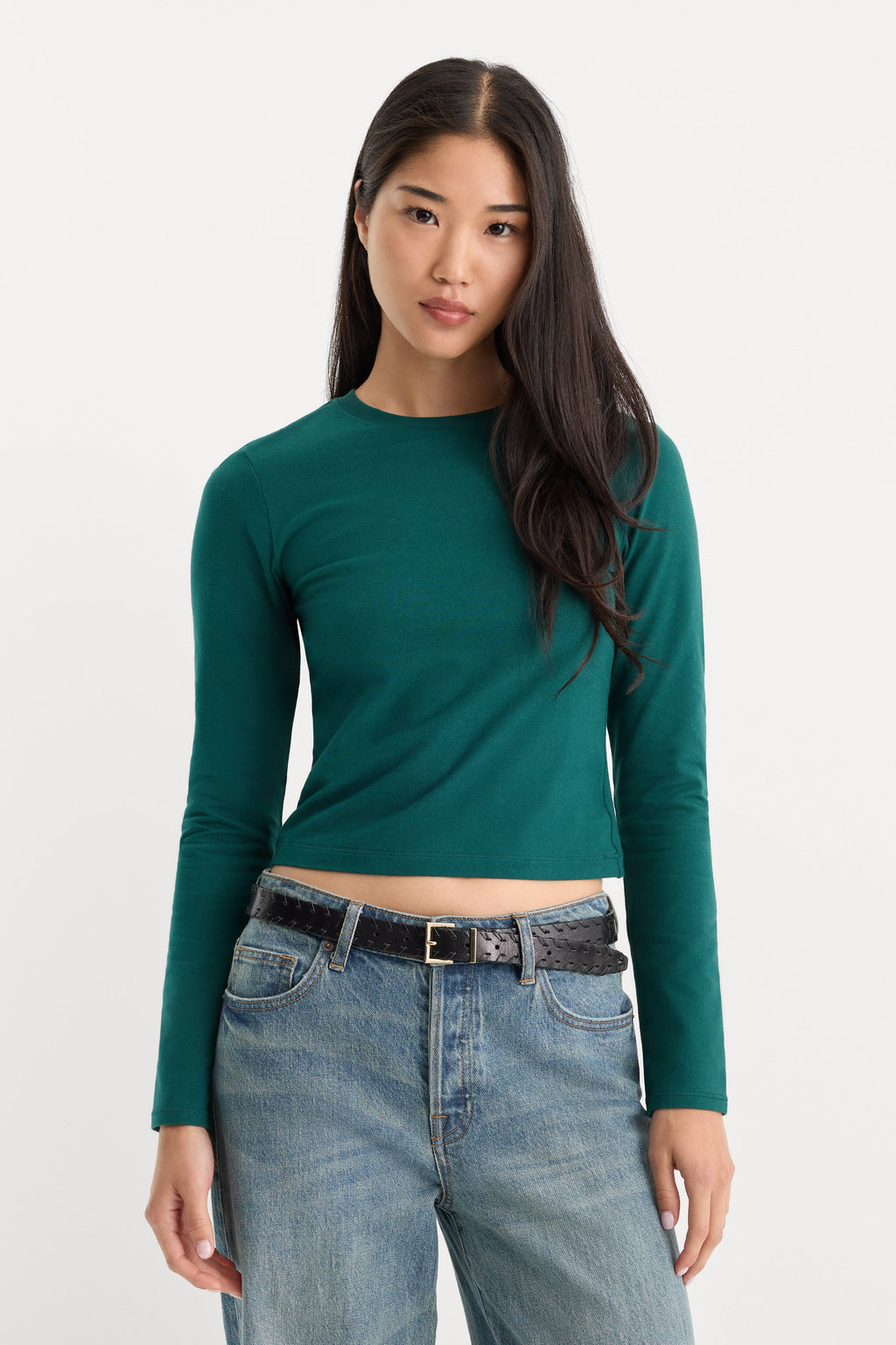 Premium THE LONG SLEEVE BABY TEE FOREST GREEN