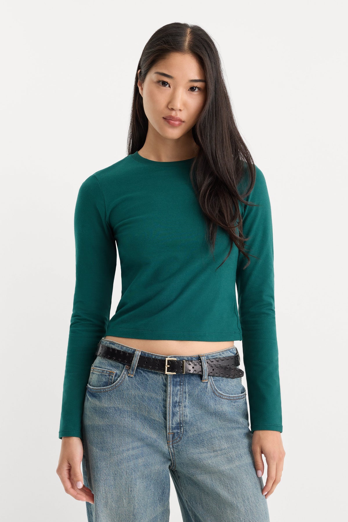 Premium THE LONG SLEEVE BABY TEE FOREST GREEN