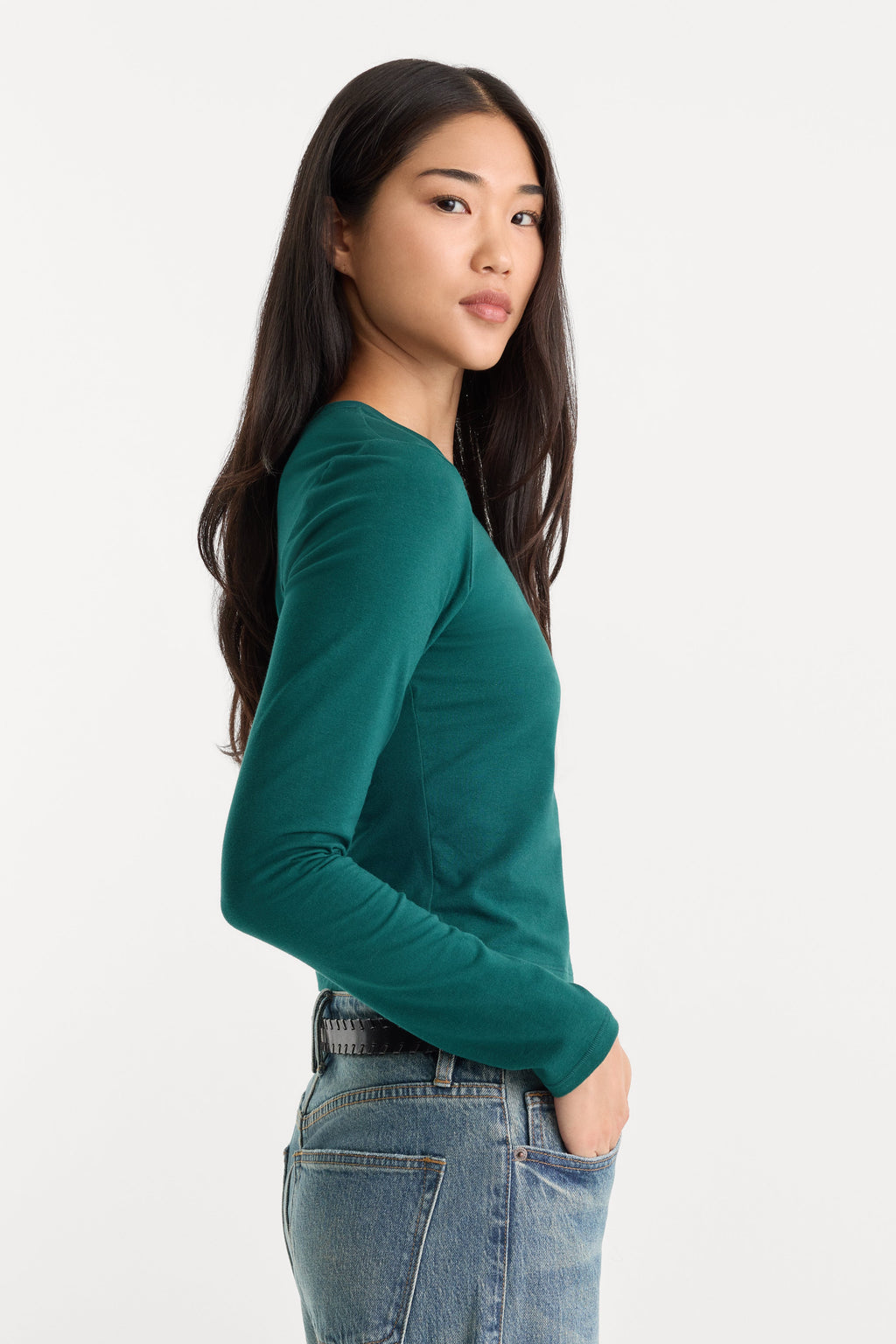 Premium THE LONG SLEEVE BABY TEE FOREST GREEN