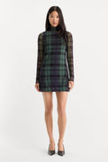 Premium THE MESH MINI DRESS NAVY AND GREEN PLAID
