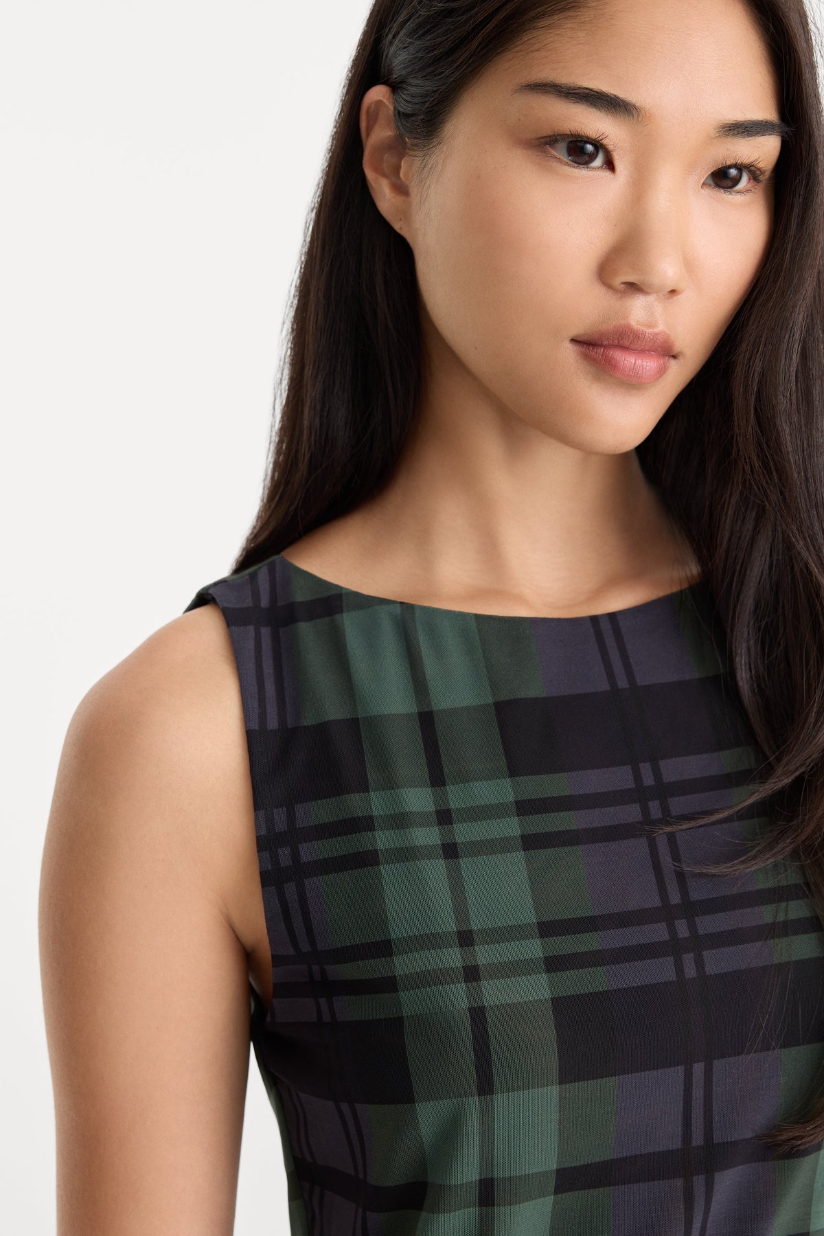 Premium THE MESH MINI DRESS NAVY AND GREEN PLAID