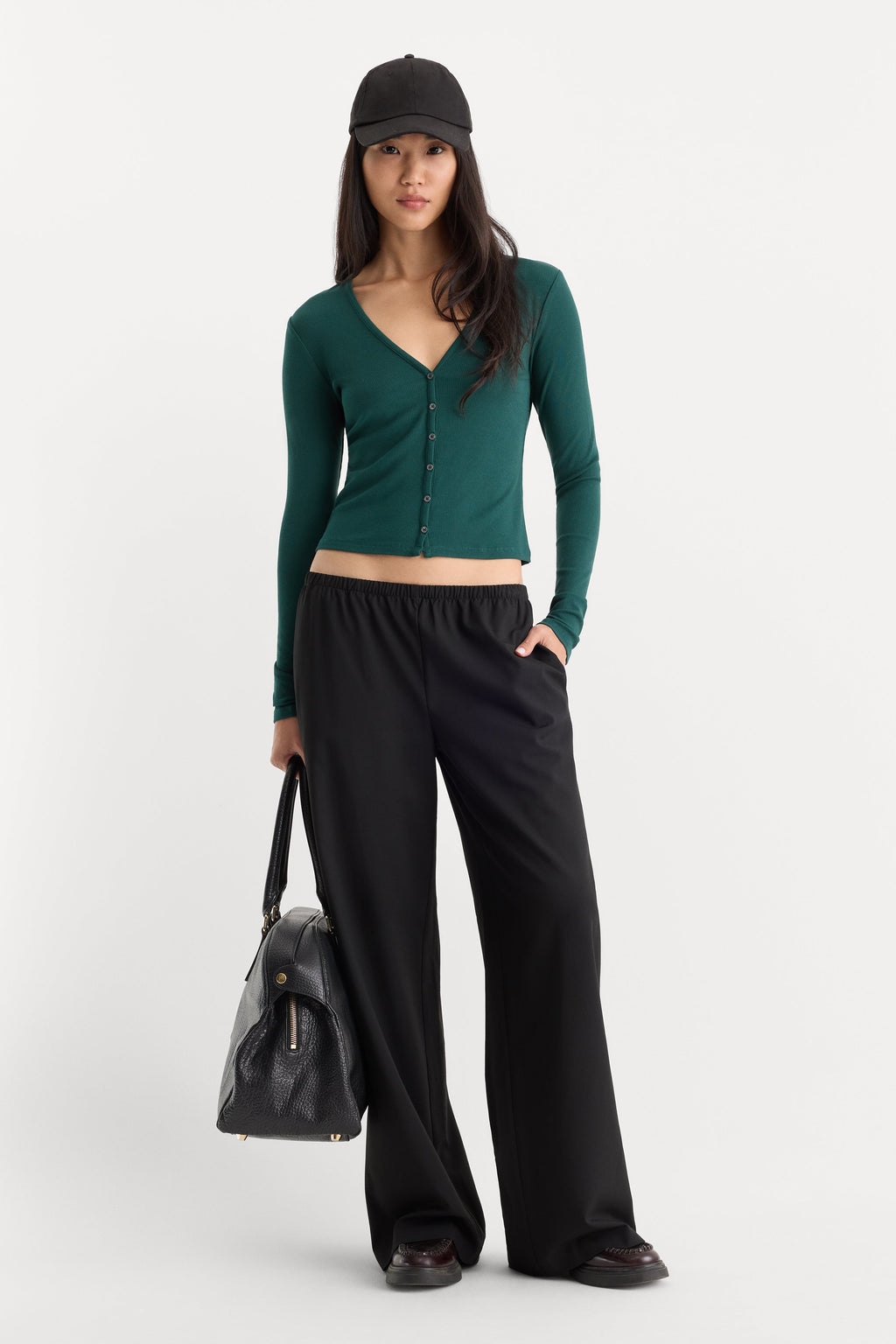 Premium THE RIB V NECK CARDIGAN FOREST GREEN