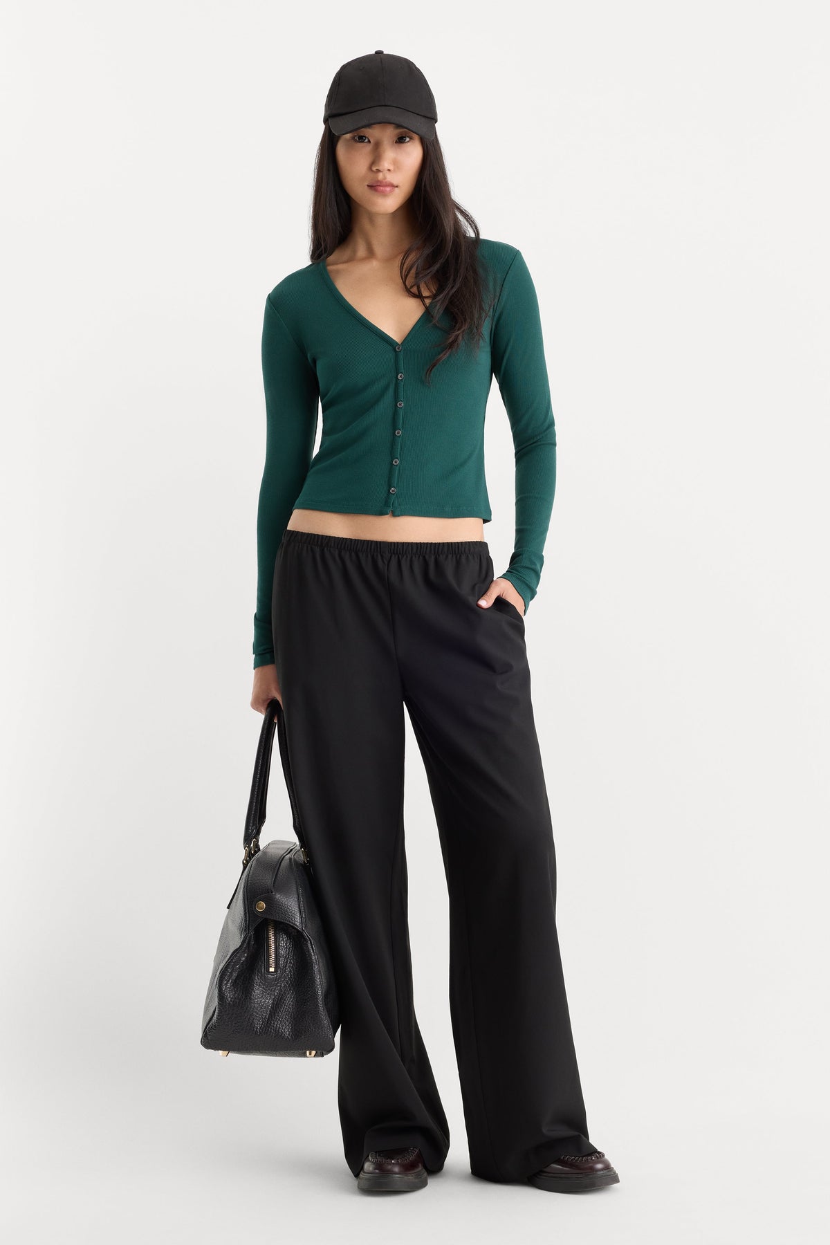 Premium THE RIB V NECK CARDIGAN FOREST GREEN