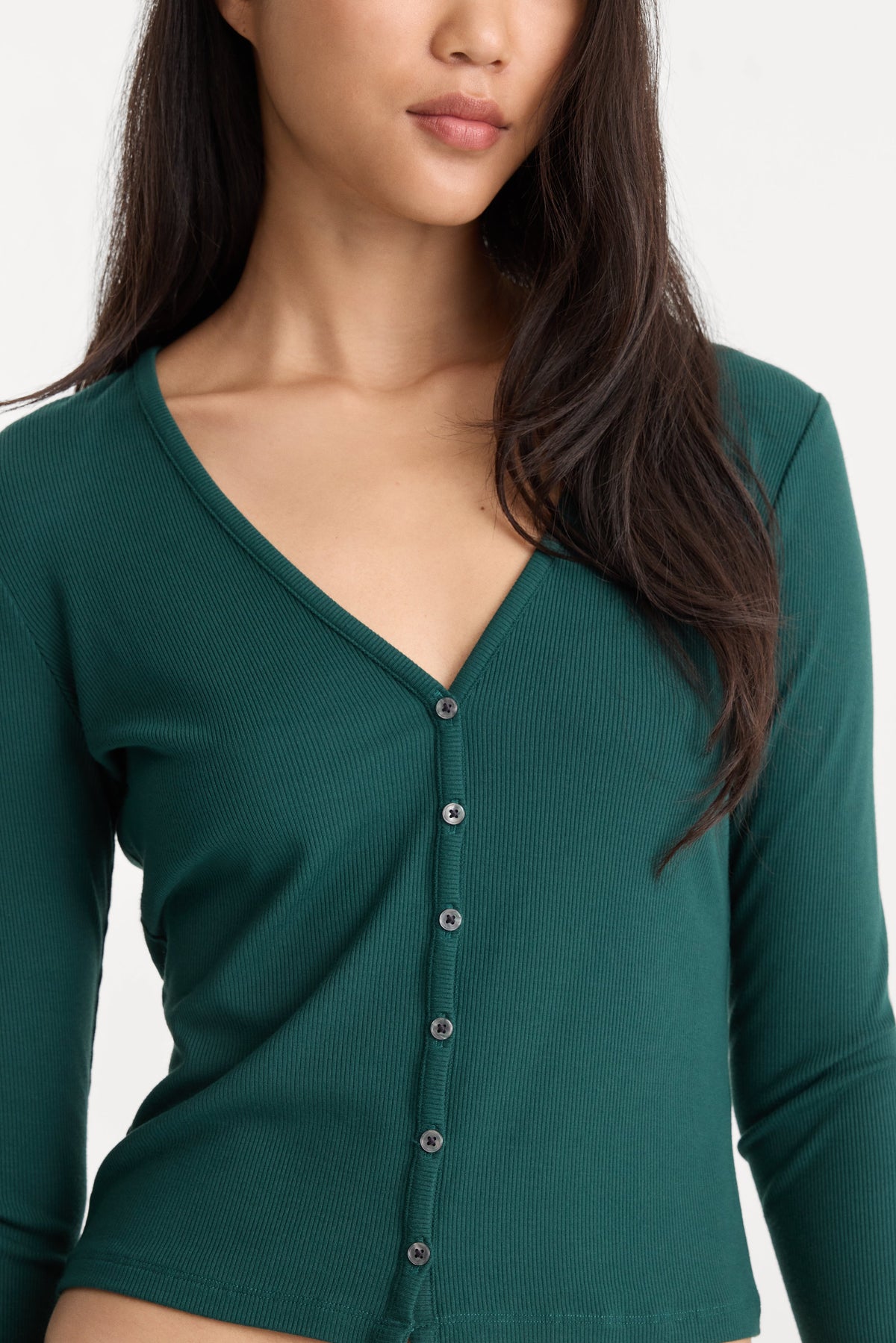 Premium THE RIB V NECK CARDIGAN FOREST GREEN