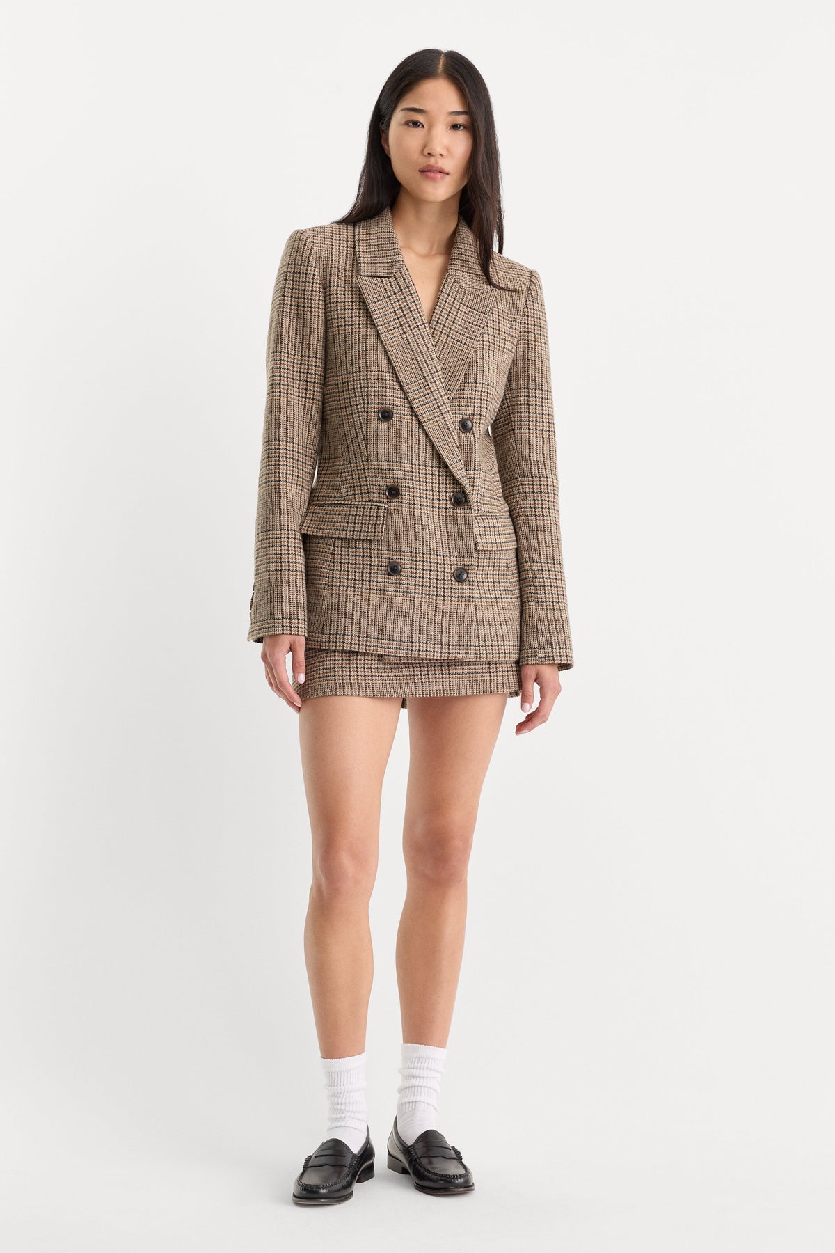 Premium THE DOUBLE BREASTED BLAZER BROWN PLAID