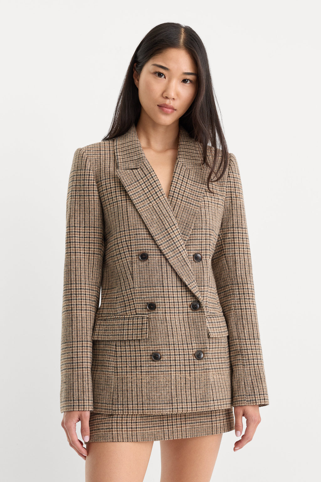 Premium THE DOUBLE BREASTED BLAZER BROWN PLAID