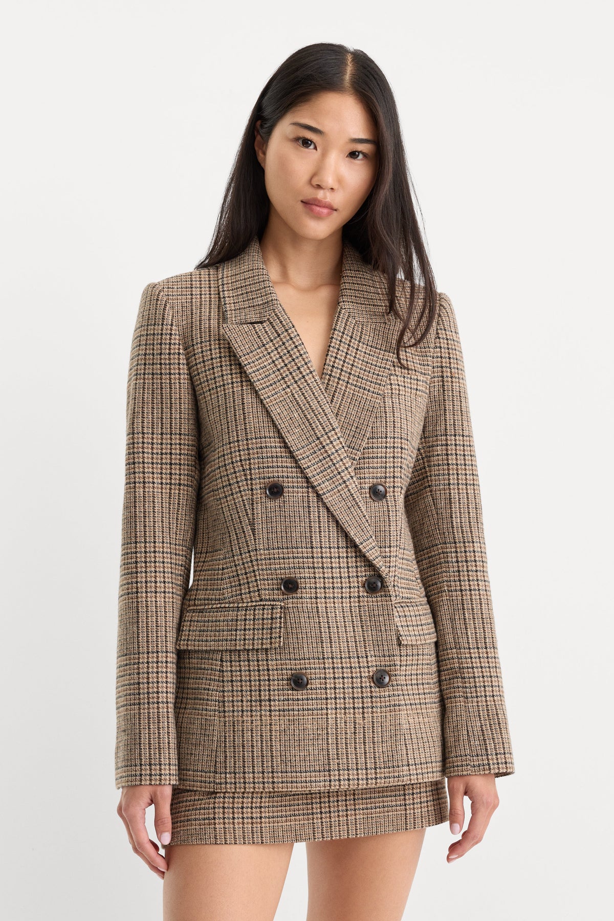 Premium THE DOUBLE BREASTED BLAZER BROWN PLAID