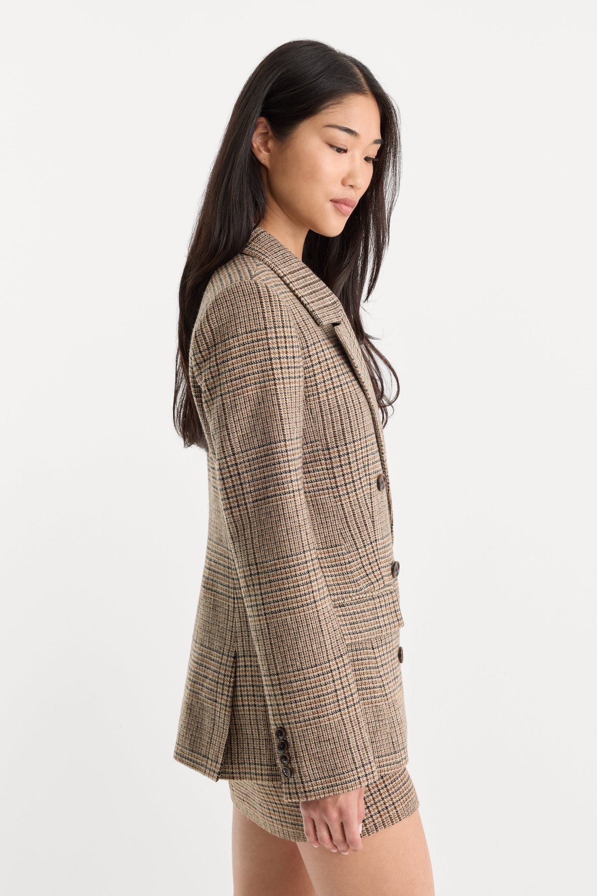 Premium THE DOUBLE BREASTED BLAZER BROWN PLAID