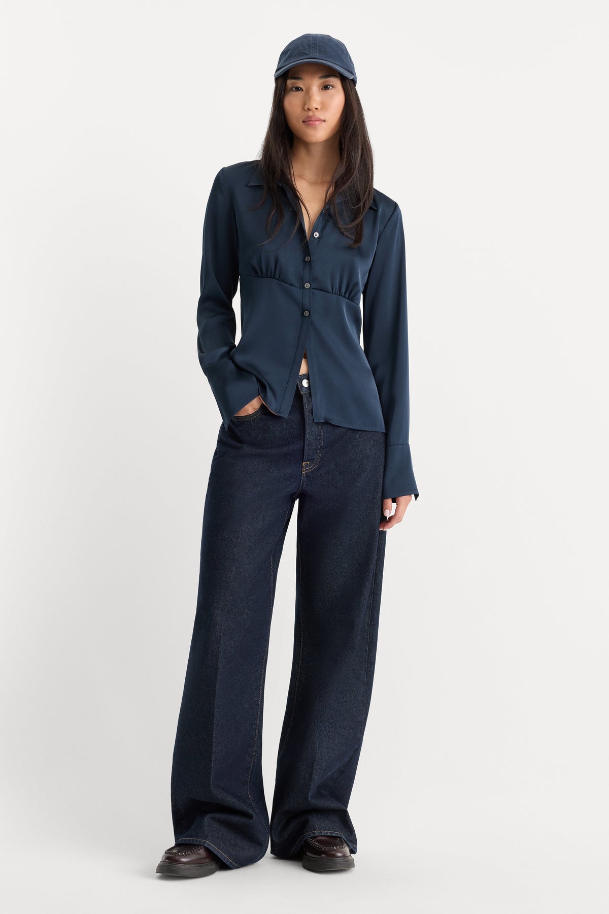 Premium THE SATIN FEMME SHIRT NEW NAVY002