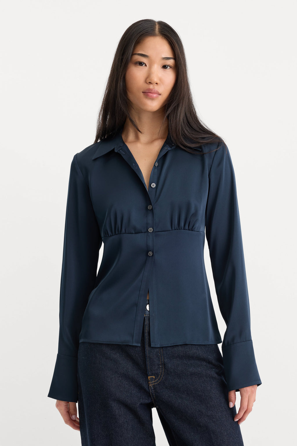 Premium THE SATIN FEMME SHIRT NEW NAVY002