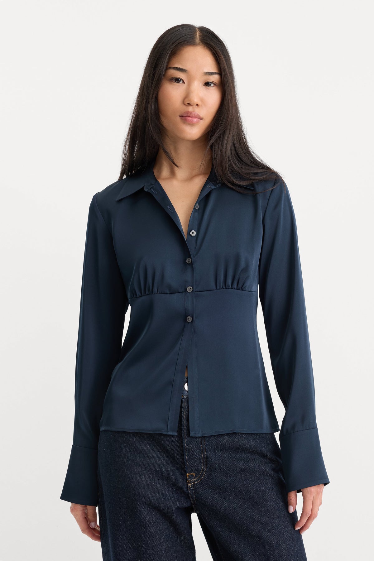Premium THE SATIN FEMME SHIRT NEW NAVY002