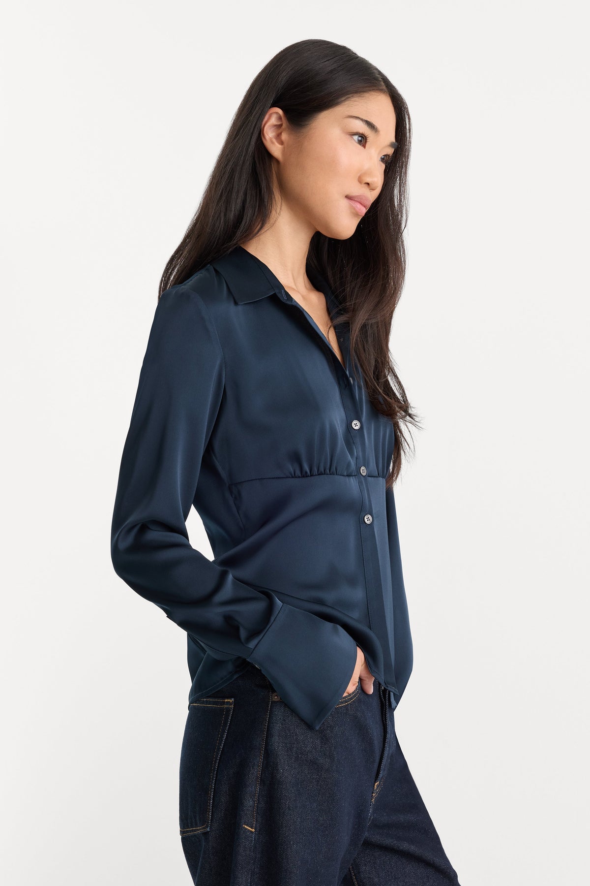Premium THE SATIN FEMME SHIRT NEW NAVY002