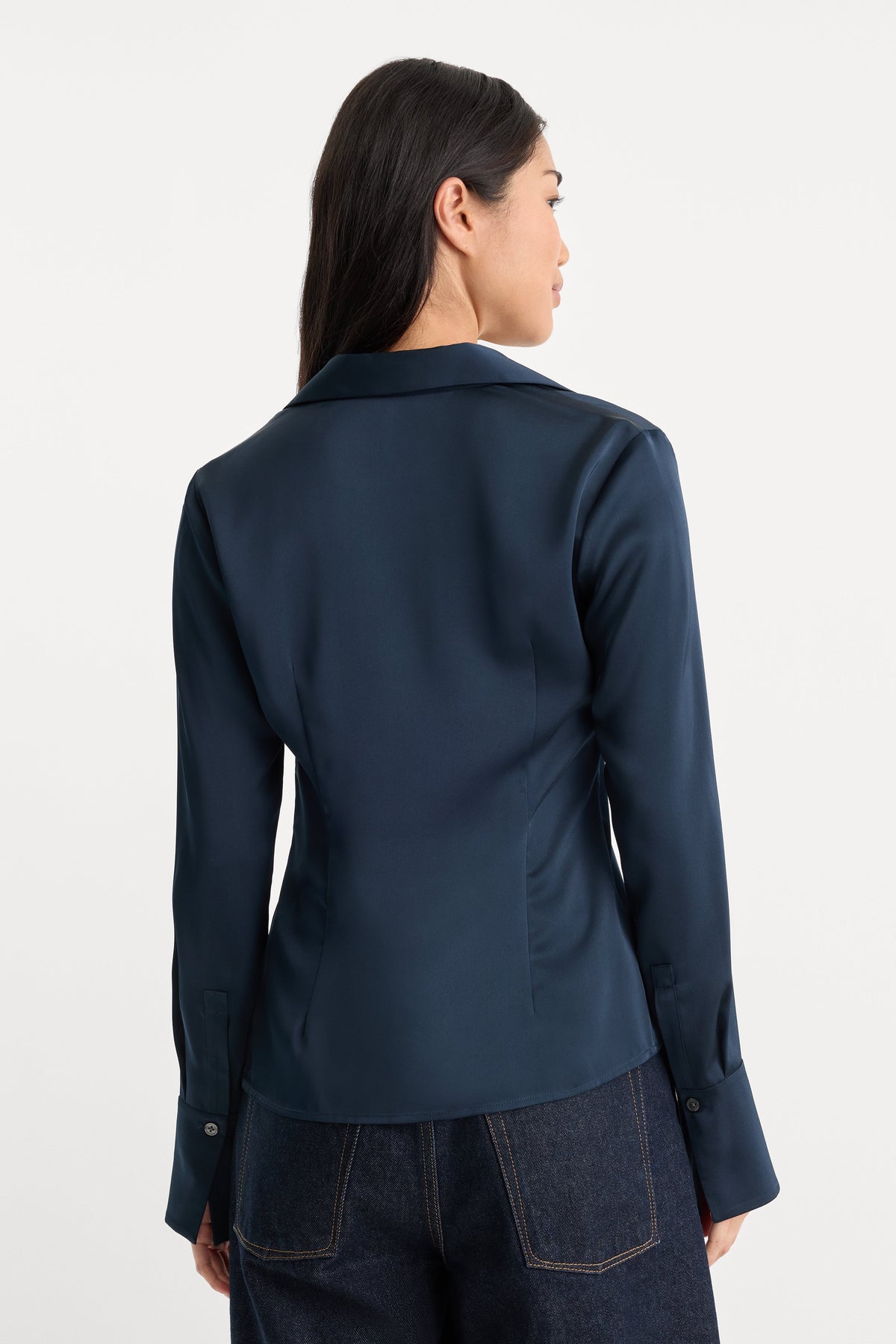 Premium THE SATIN FEMME SHIRT NEW NAVY002