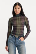 Premium THE MESH TURTLENECK NAVY AND GREEN PLAID
