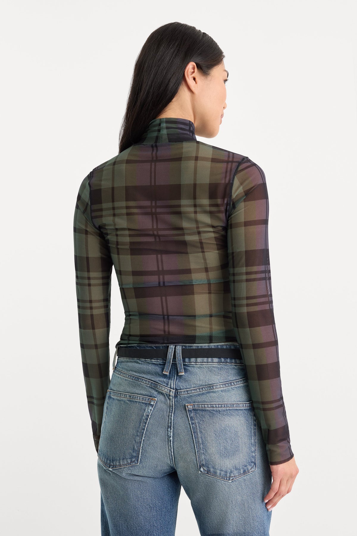 Premium THE MESH TURTLENECK NAVY AND GREEN PLAID