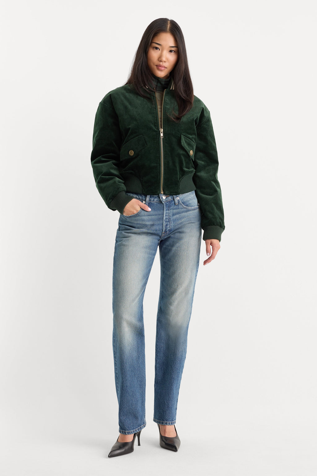 Premium THE CORD VARSITY JACKET FOREST GREEN