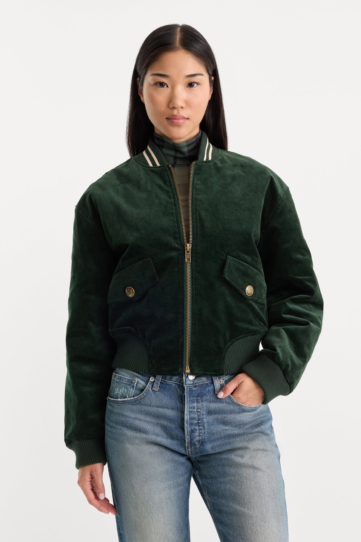 Premium THE CORD VARSITY JACKET FOREST GREEN