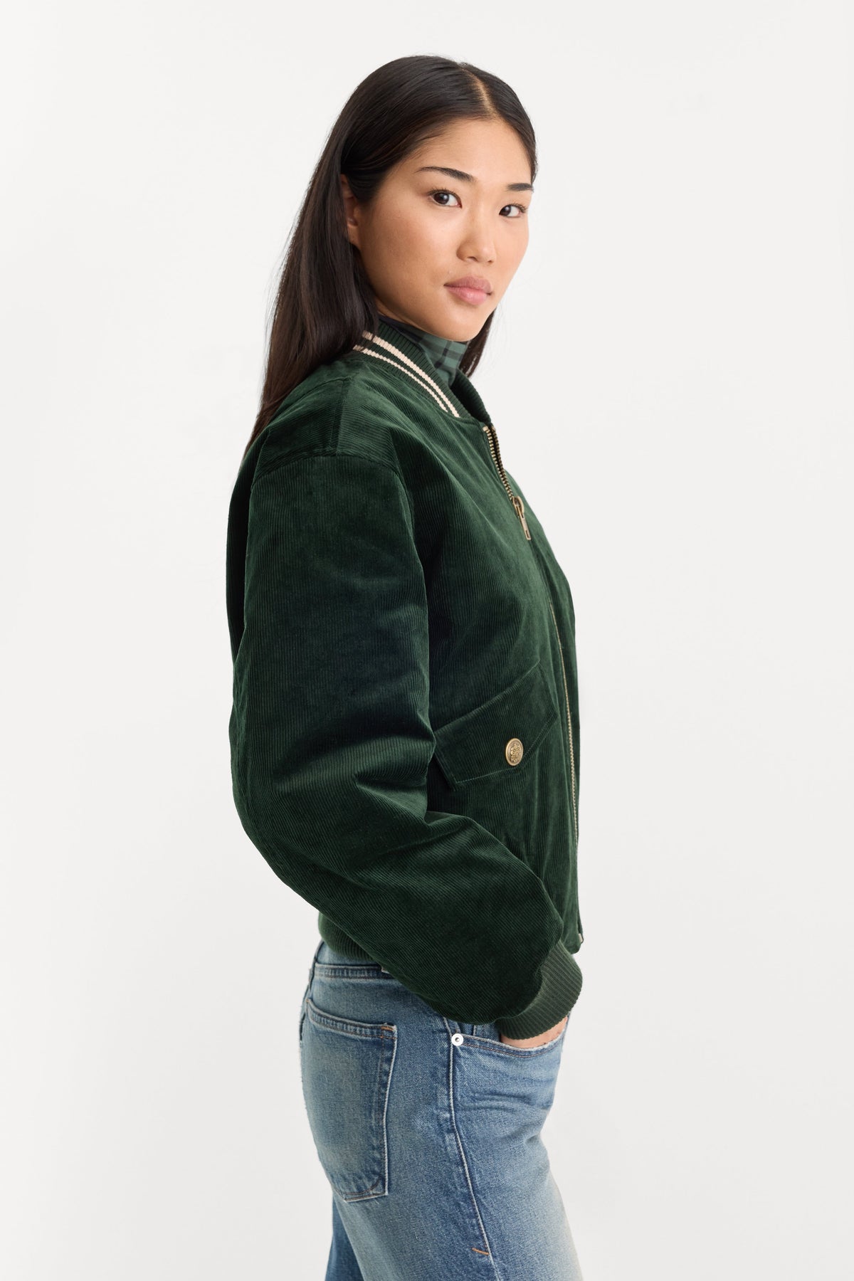 Premium THE CORD VARSITY JACKET FOREST GREEN