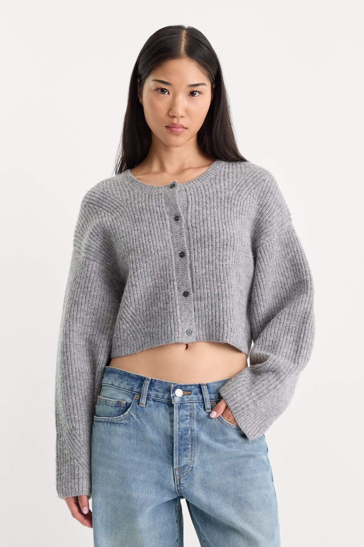 Premium THE CHUNKY KNIT CARDIGAN HEATHER GREY