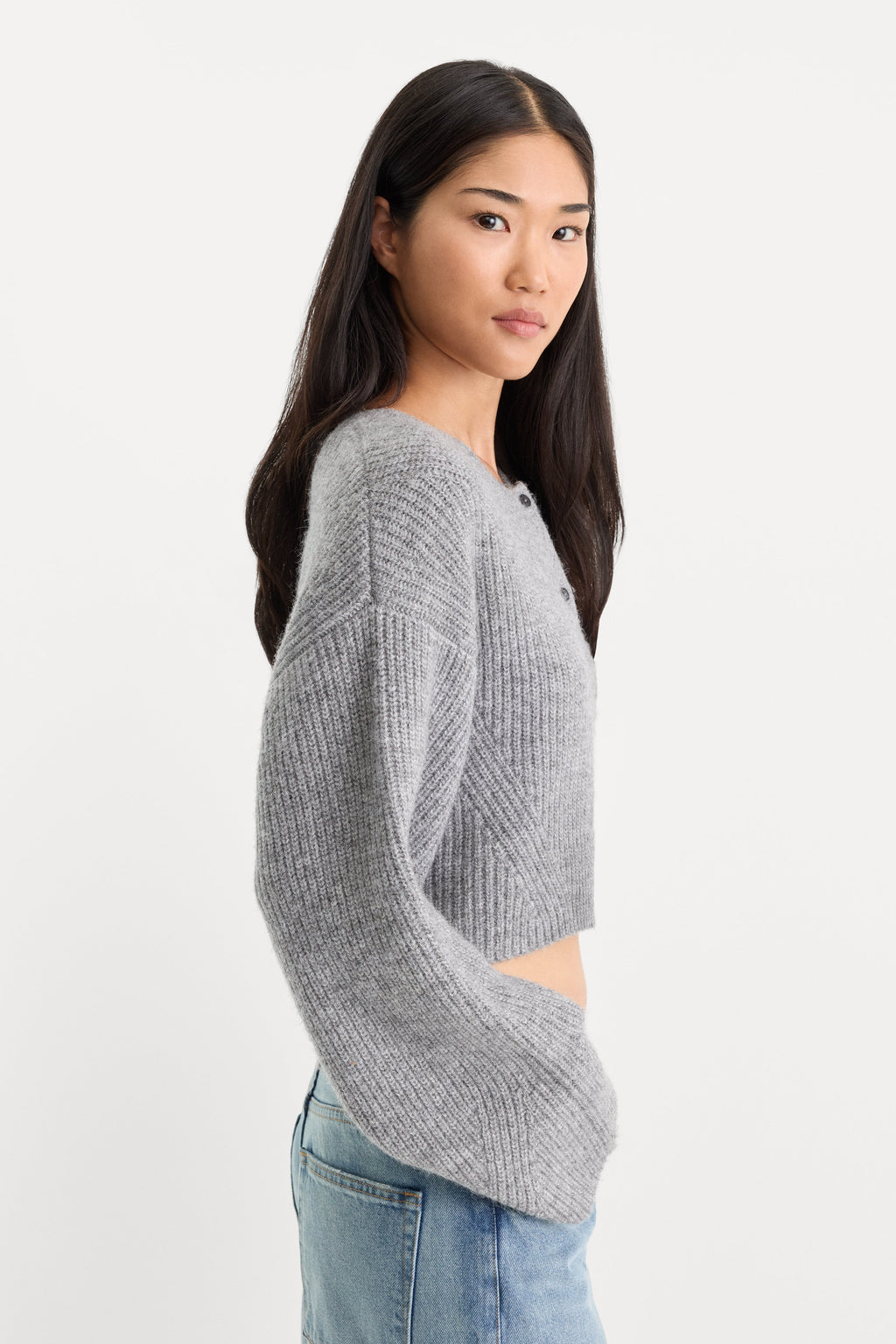 Premium THE CHUNKY KNIT CARDIGAN HEATHER GREY