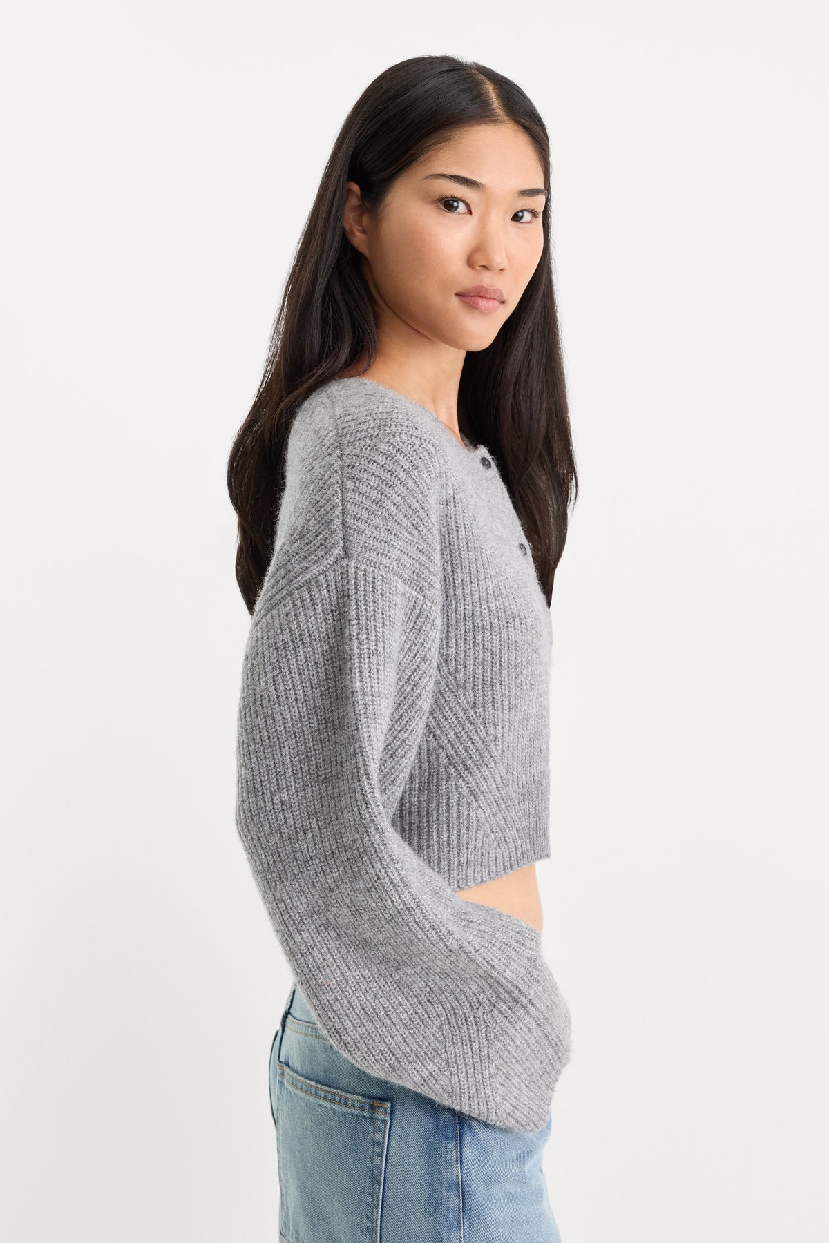 Premium THE CHUNKY KNIT CARDIGAN HEATHER GREY