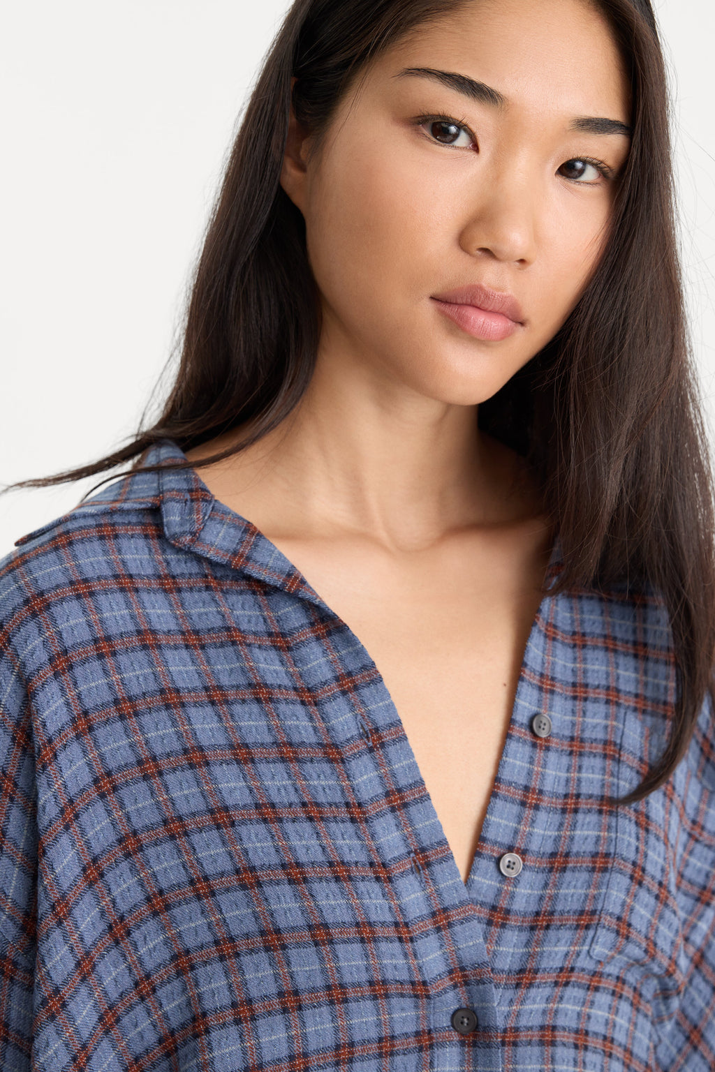 Premium THE CRINKLE EASY SHIRT BLUE PLAID