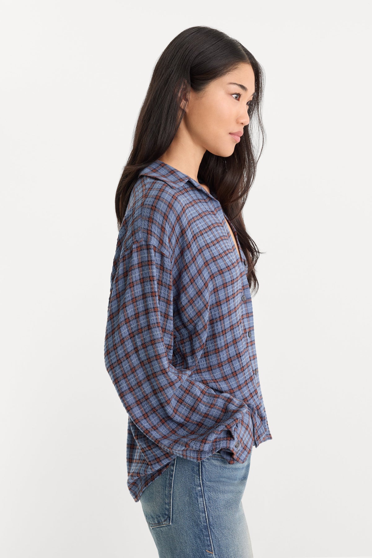 Premium THE CRINKLE EASY SHIRT BLUE PLAID