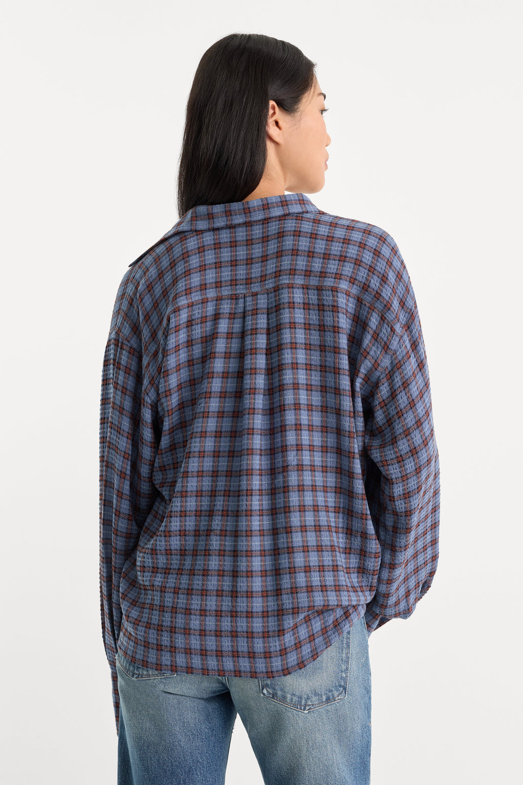 Premium THE CRINKLE EASY SHIRT BLUE PLAID