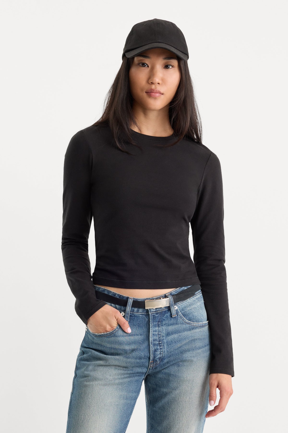 Premium THE LONG SLEEVE BABY TEE BLACK