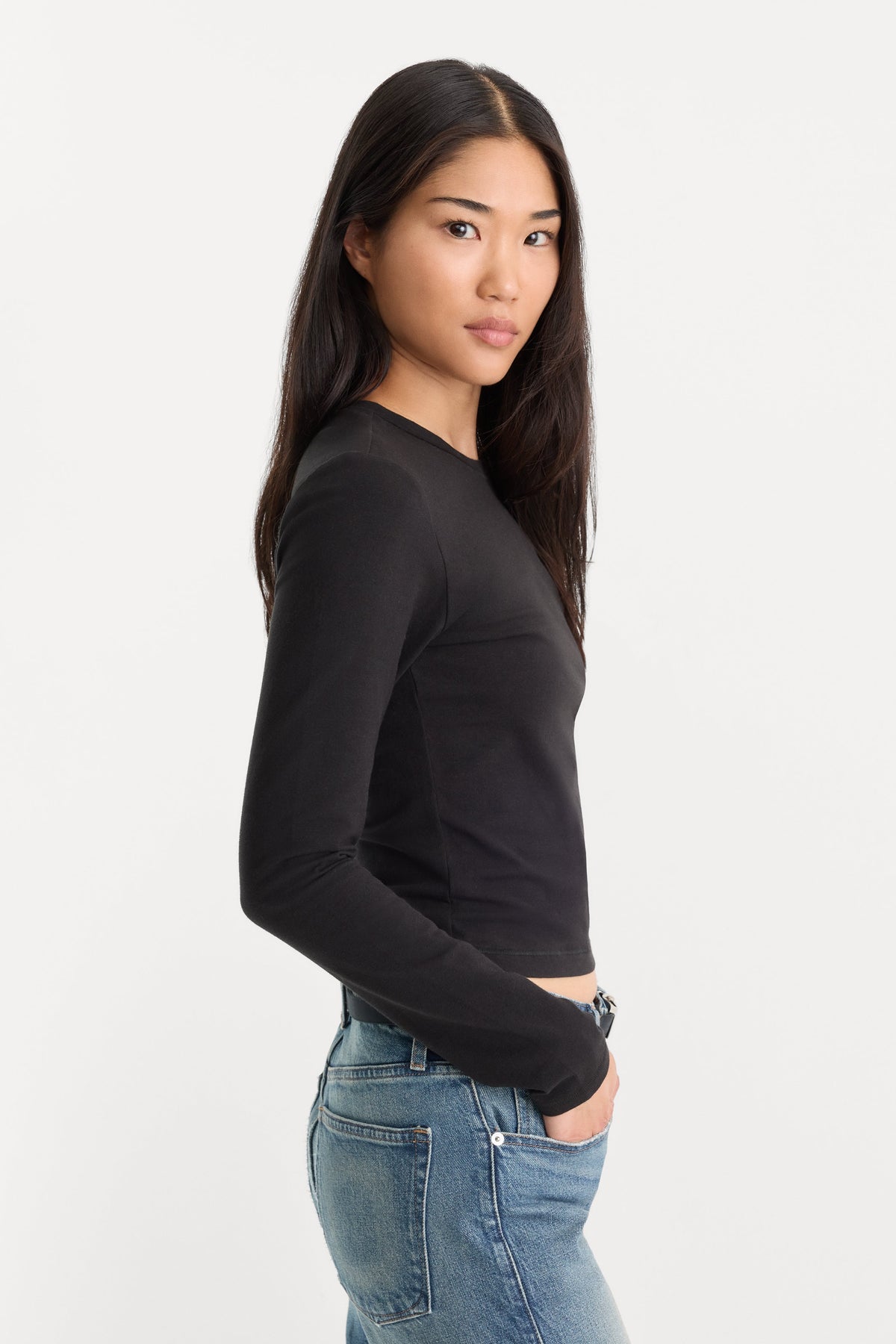 Premium THE LONG SLEEVE BABY TEE BLACK