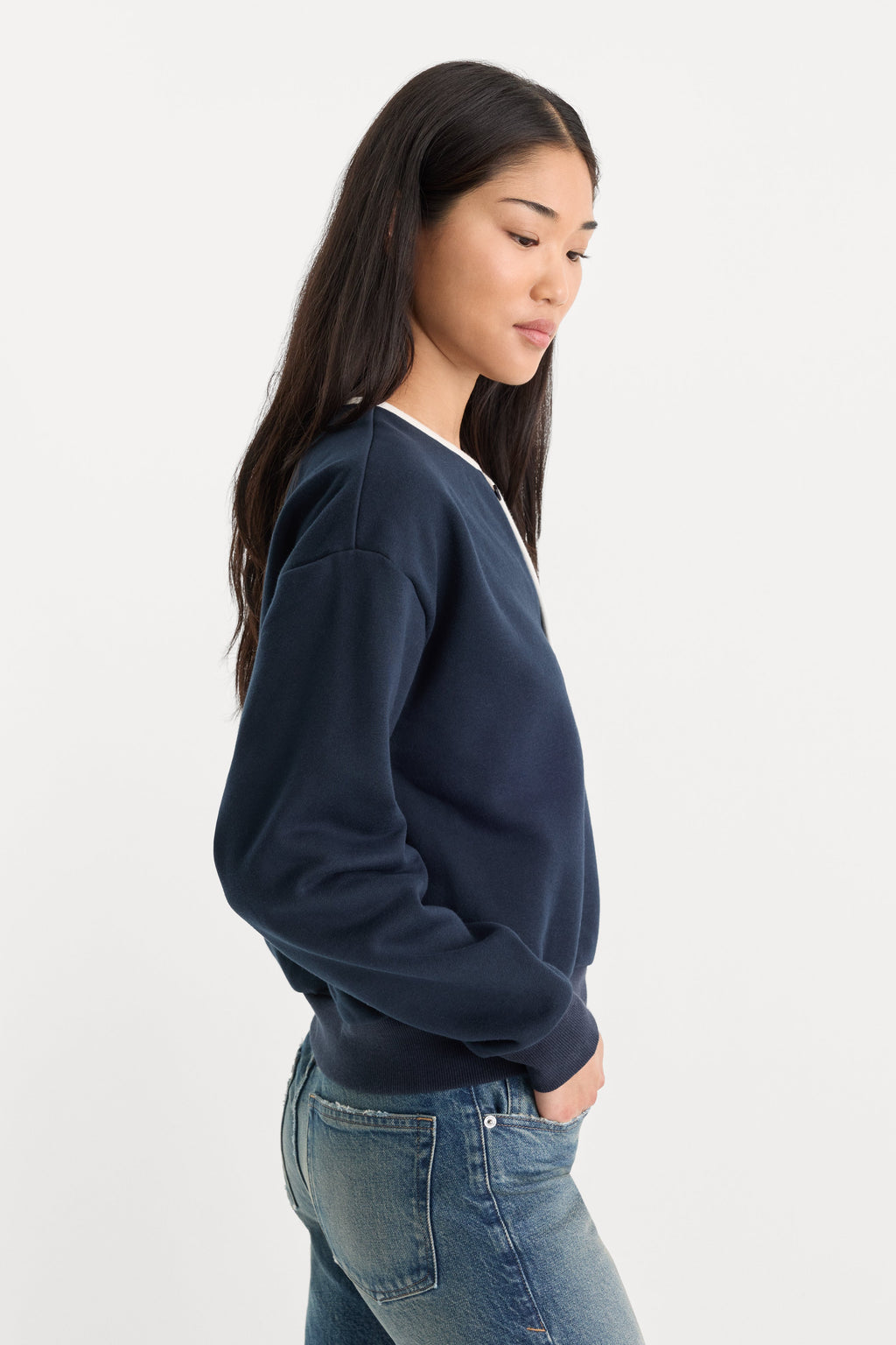 Premium THE BRUSHED FLEECE HENLEY NEW NAVY