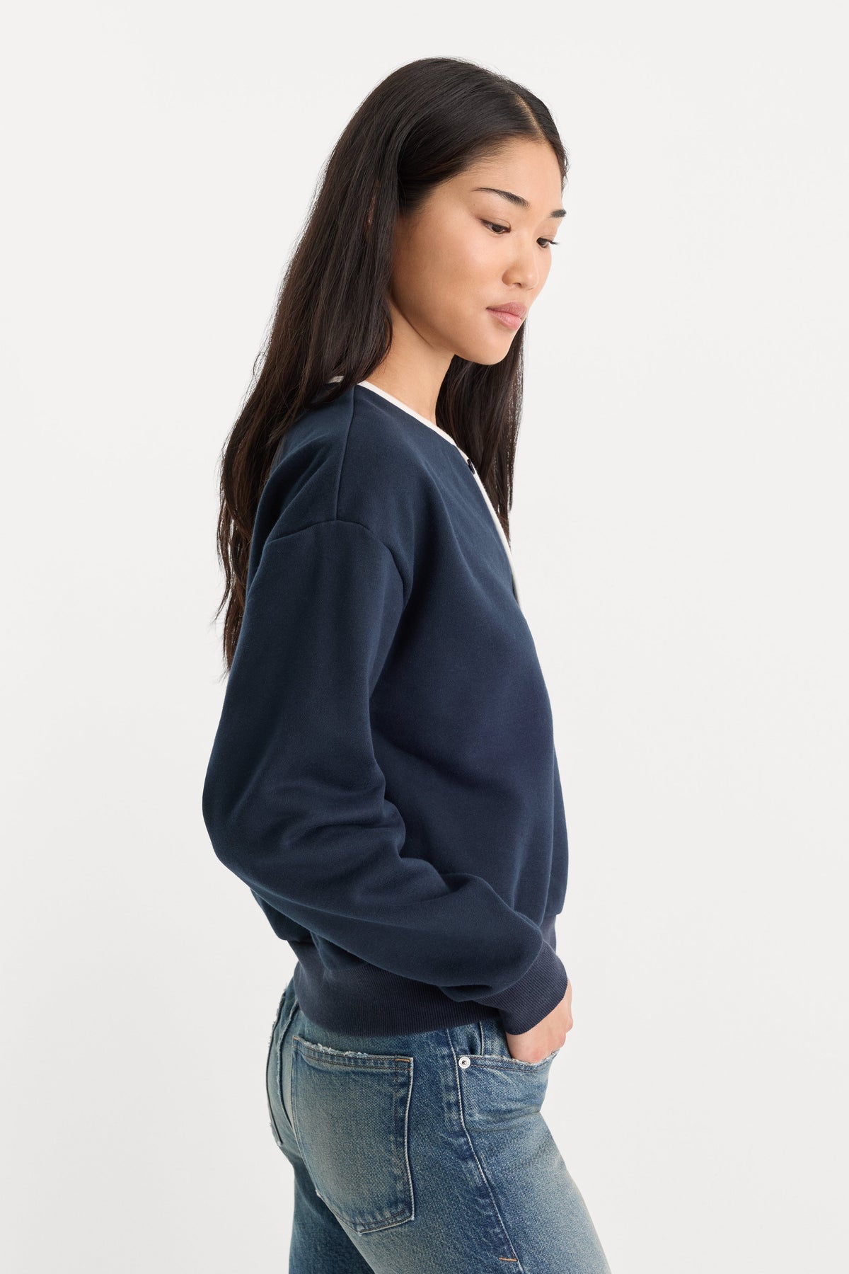 Premium THE BRUSHED FLEECE HENLEY NEW NAVY