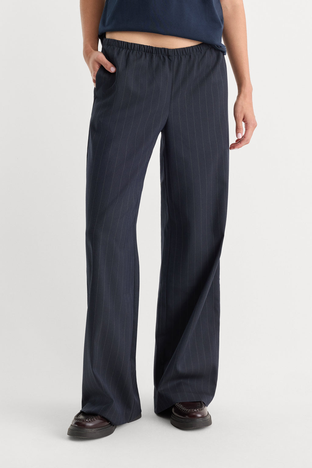 Premium THE PINSTRIPE PULL ON TROUSER NAVY PINSTRIPE