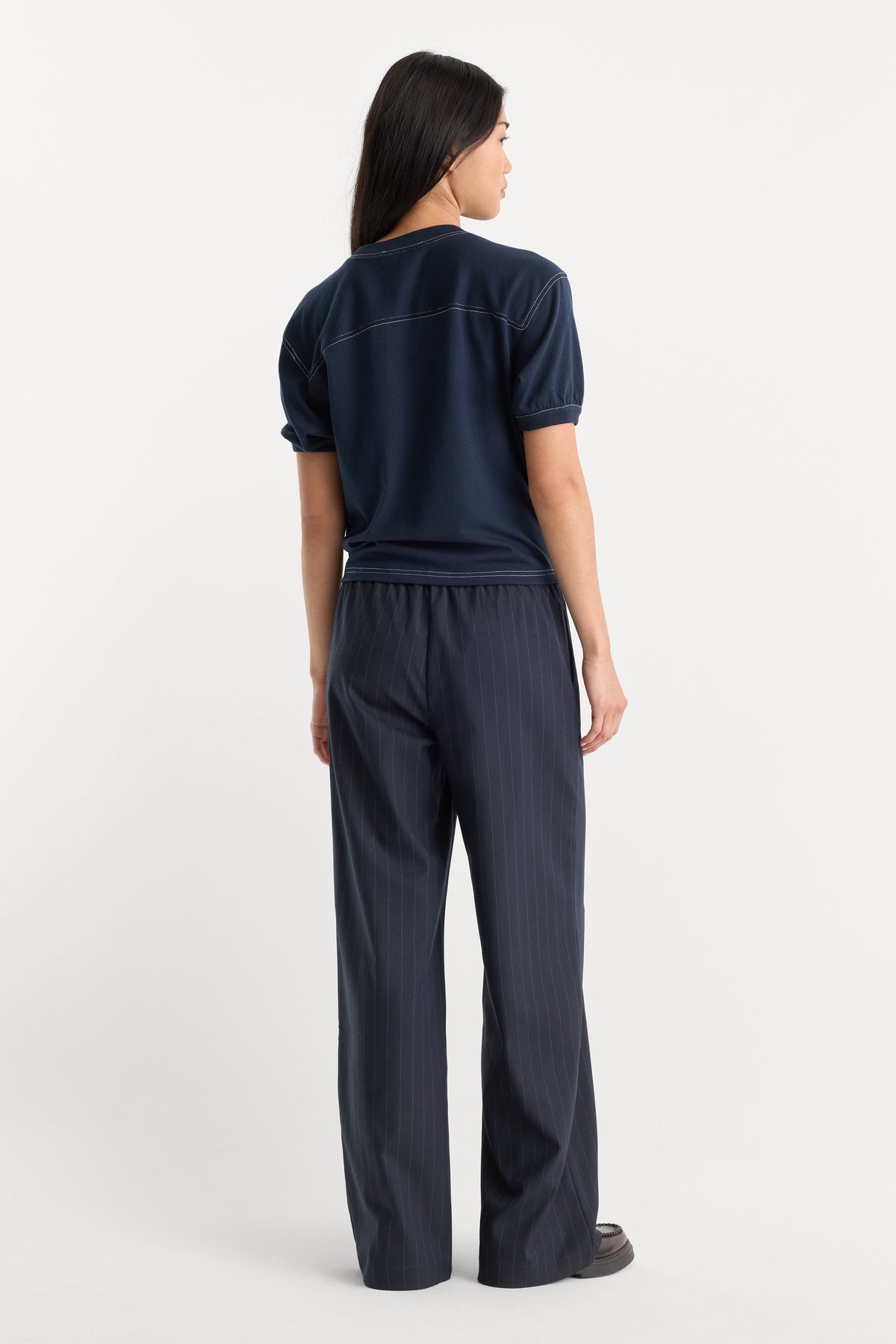 Premium THE PINSTRIPE PULL ON TROUSER NAVY PINSTRIPE