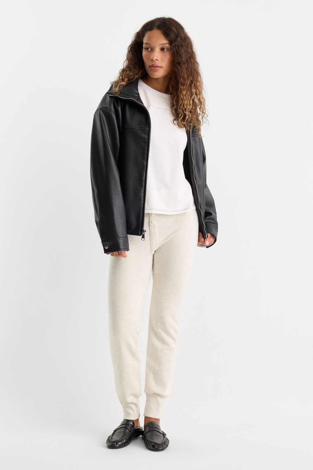 Premium THE FRENCH TERRY BUTTON FRONT LEGGING OATMEAL HEATHER