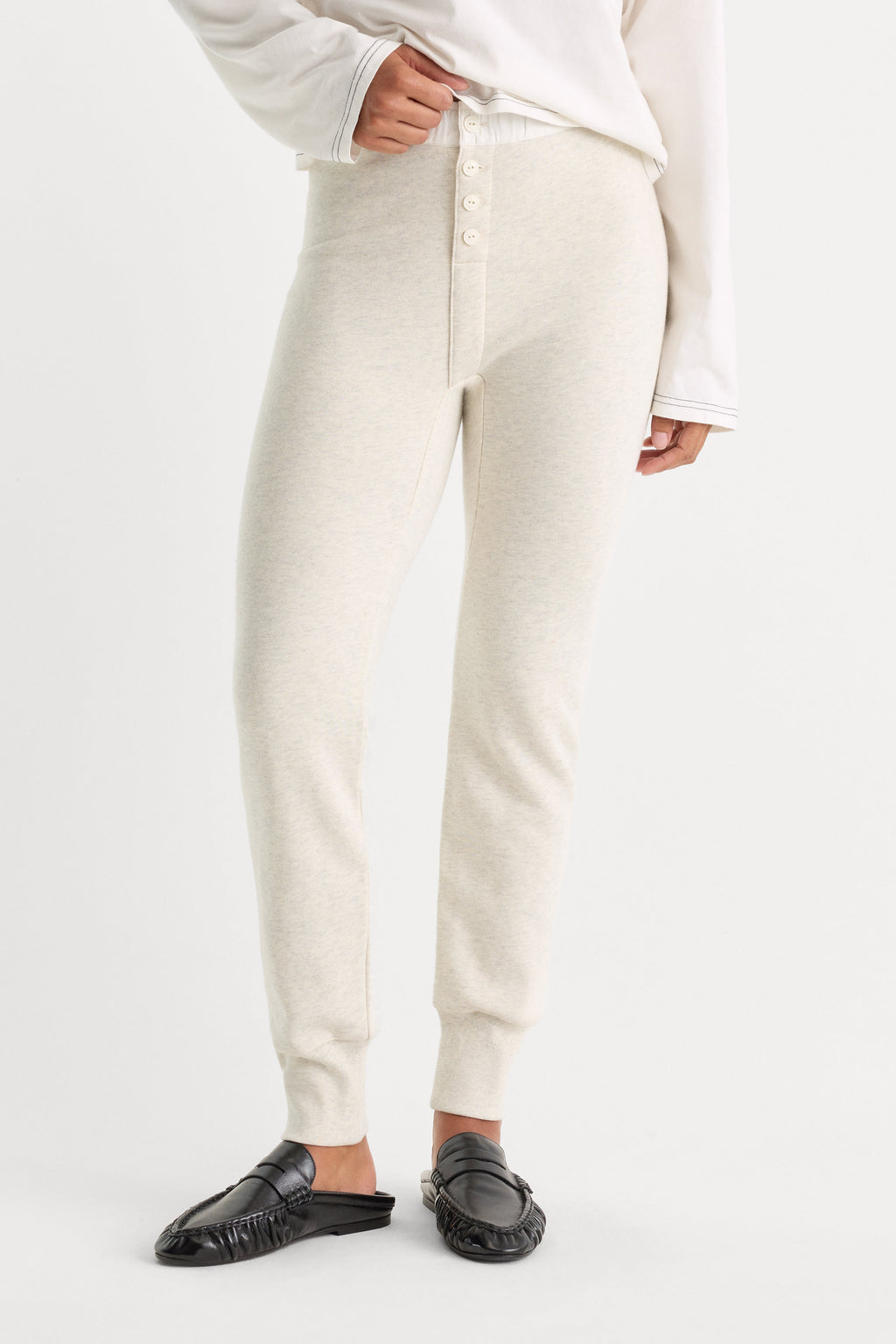 Premium THE FRENCH TERRY BUTTON FRONT LEGGING OATMEAL HEATHER