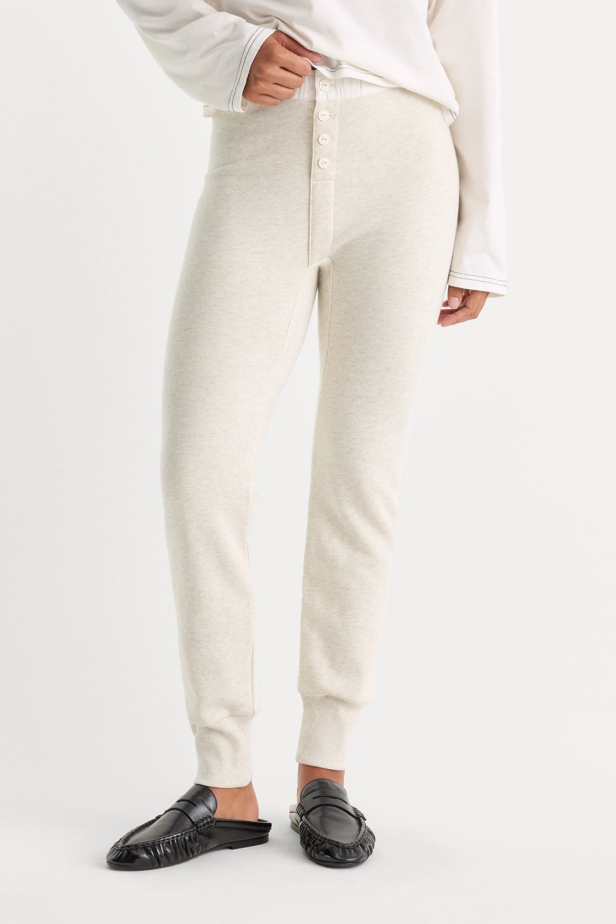 Premium THE FRENCH TERRY BUTTON FRONT LEGGING OATMEAL HEATHER