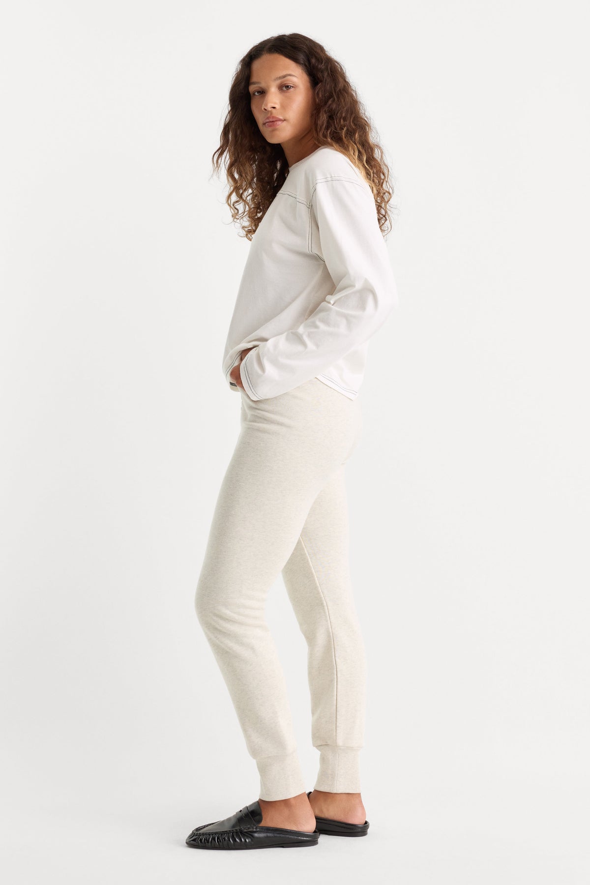 Premium THE FRENCH TERRY BUTTON FRONT LEGGING OATMEAL HEATHER