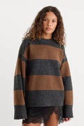 Premium THE OVERSIZED CREW SWEATER CHARCOAL BROWN STRIPE