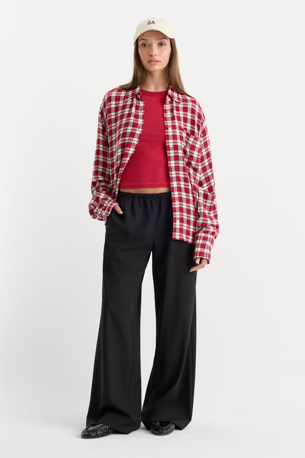 Premium THE CRINKLE EASY SHIRT CARMINE PLAID