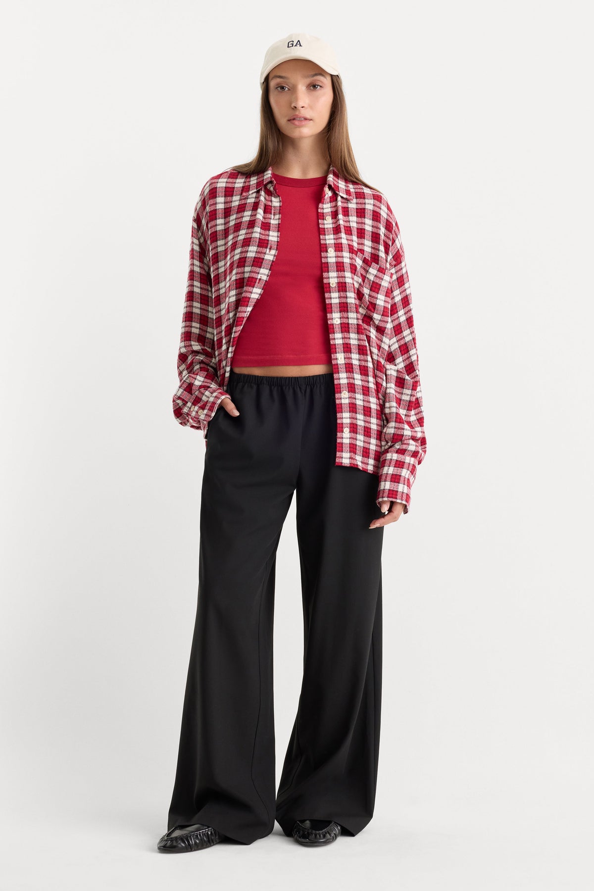 Premium THE CRINKLE EASY SHIRT CARMINE PLAID
