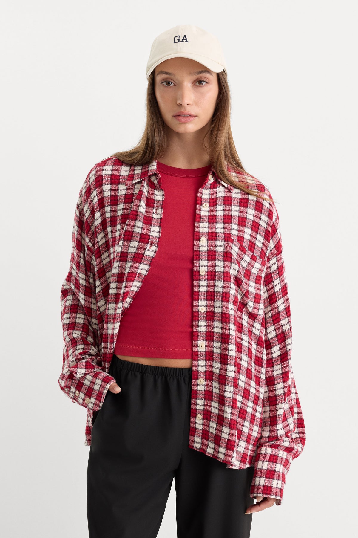 Premium THE CRINKLE EASY SHIRT CARMINE PLAID