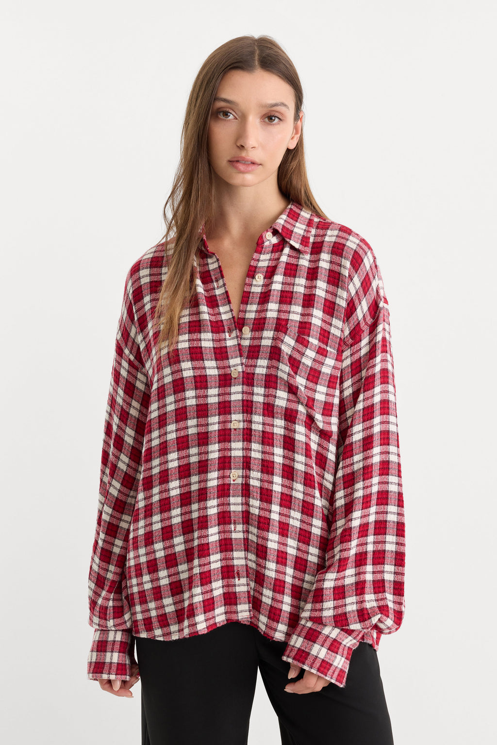 Premium THE CRINKLE EASY SHIRT CARMINE PLAID