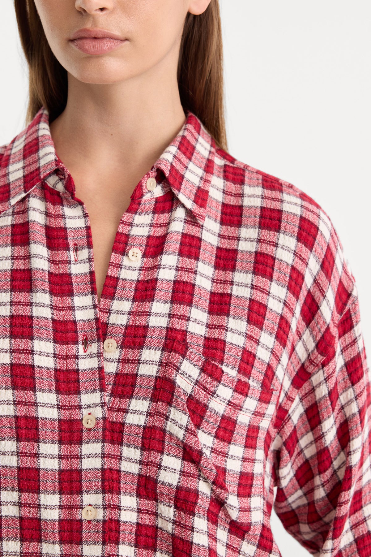 Premium THE CRINKLE EASY SHIRT CARMINE PLAID