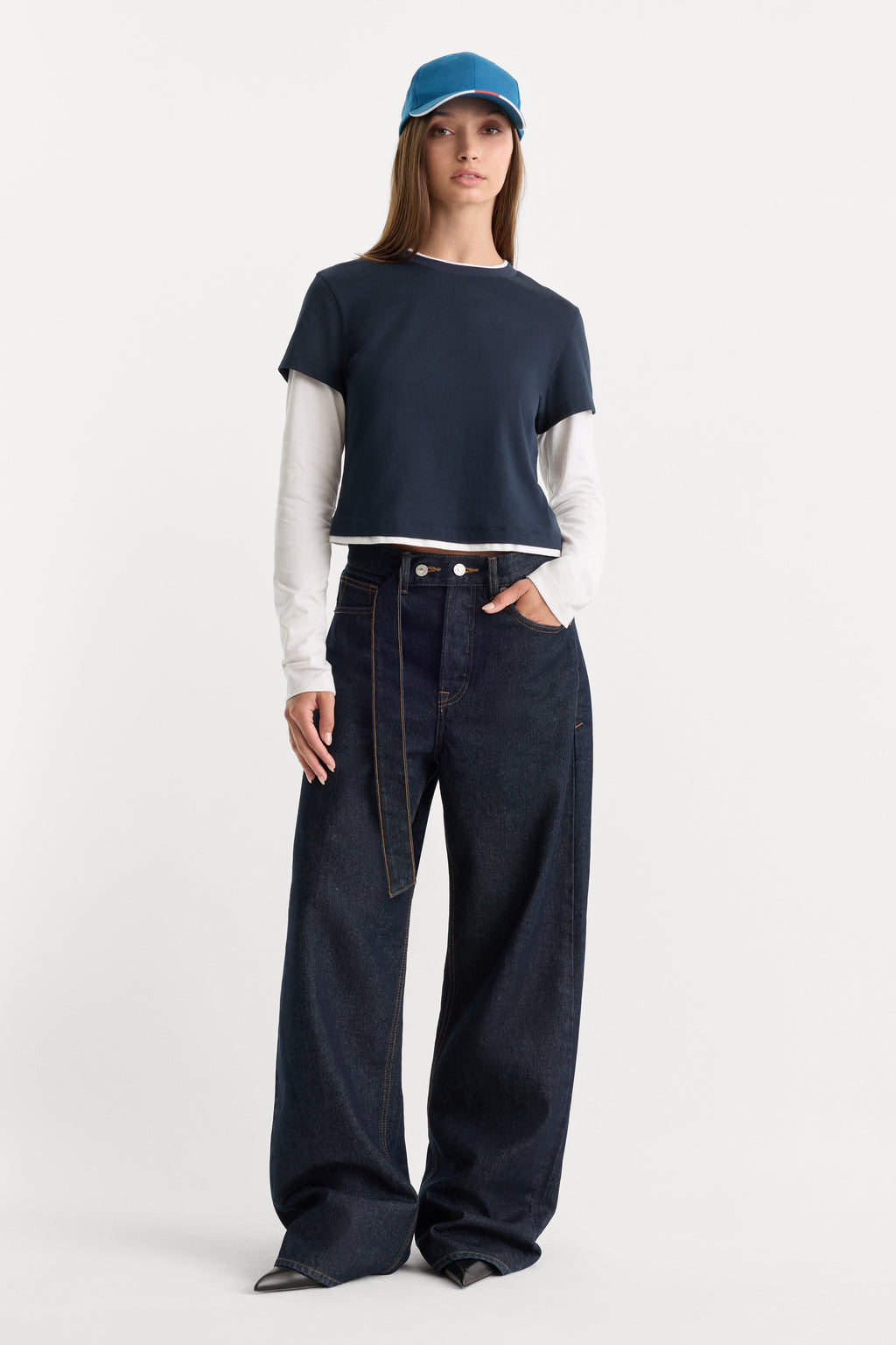 Premium THE COMBO LAYERED TEE NAVY WITH CHALK