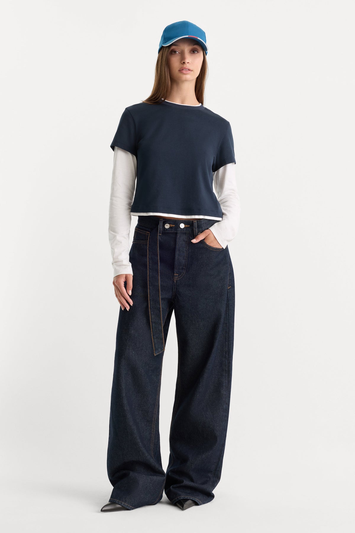 Premium THE COMBO LAYERED TEE NAVY WITH CHALK